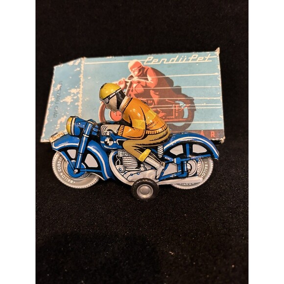 Tin Toy  Friction Powered Motorkerekpar Motorcycle W/Box B1 - Picture 7 of 12